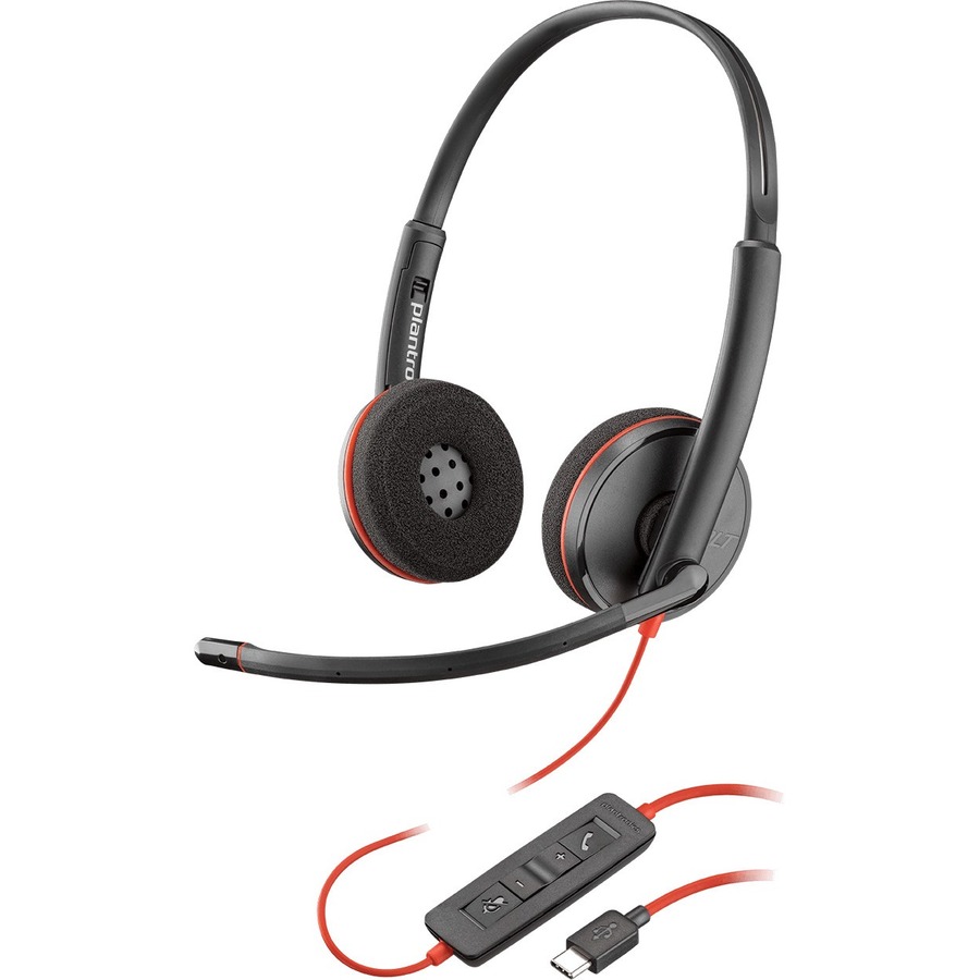 Plantronics Blackwire C3220 Com fio Preso à cabeça Estéreo Headtset - Preto Binaural - 20Hz para 20kHz - Cancelamento de ruído Microphone - USB tipo A